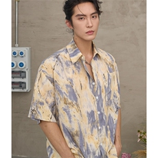 美式休闲宽松短袖衬衫小众潮牌抽象夏季撞色情侣衬衣CA6710，男装T恤，星座1116A（原606A-3）