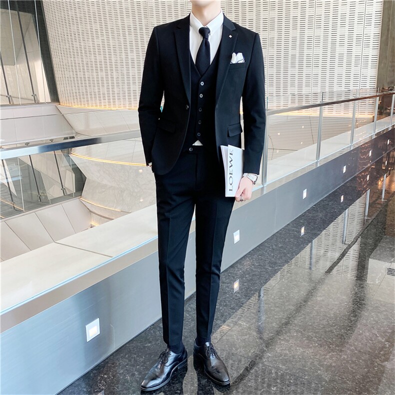 西服套装男士三件套商务职业正装小西装韩版修身伴郎新郎结婚礼服图片