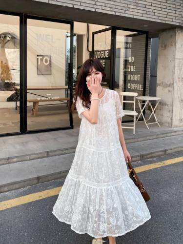 真丝绉绣花连衣裙，女装连衣裙，天使公主