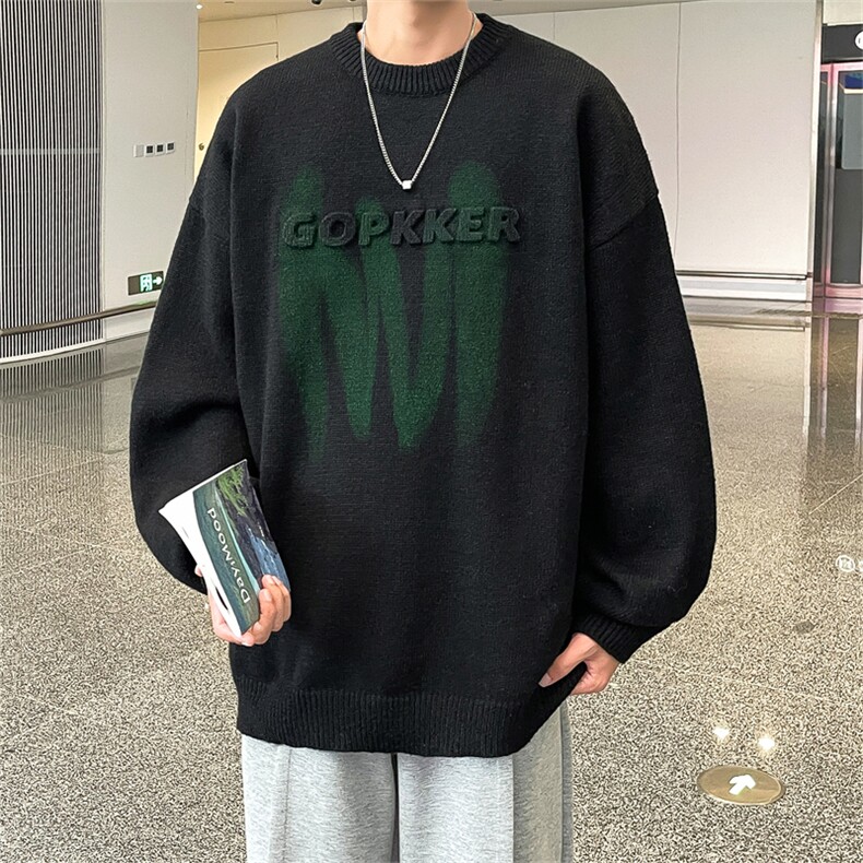M8176/P65冬季字母圆领毛衣潮流宽松针织衫港?大码印花美式毛衣,男装针织衫/毛衣,电商A141