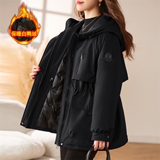 红工装羽绒服女2025冬季新款加厚保暖白鸭绒内胆派克服外套，女装羽绒服，慕咨
