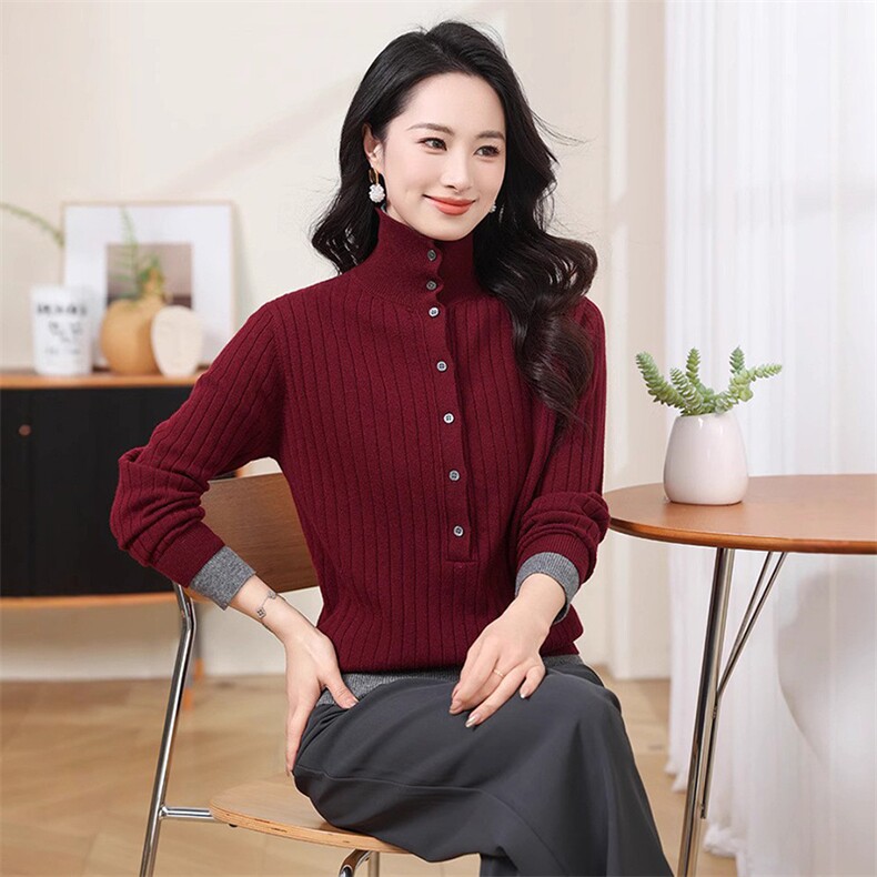 现货2025春秋方领领毛衣女士假两件套头长袖秋冬打底针织衫上衣,商品下架区,韩然一族