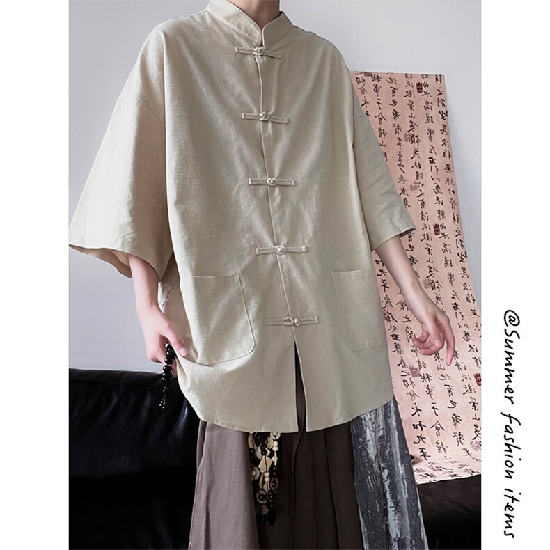 新中式盘扣夏季复古大码休闲男半袖短袖衬衫DC2181-P37【特价】,男装T恤,电商A007
