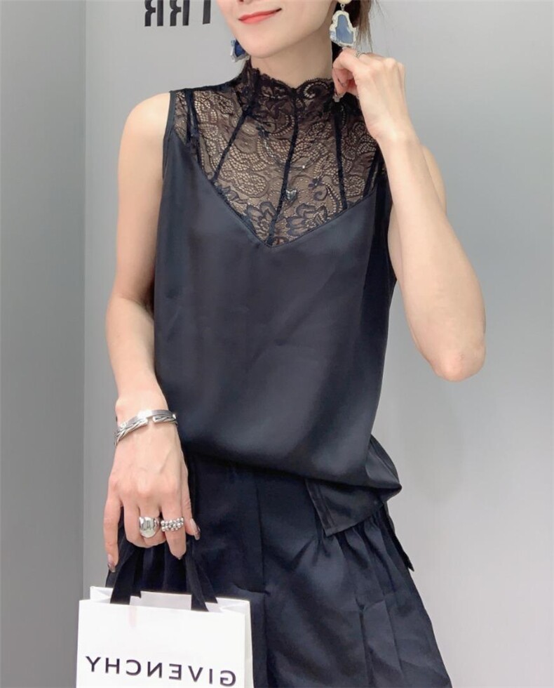 蕾丝拼接醋酸面料背心打底，女装背心吊带，帝瀛 DY