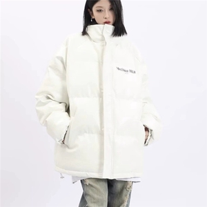 美式街头立领鳄鱼纹PU皮棉服外套女冬季保暖ins潮宽松面包服棉衣图片