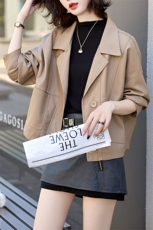美德拉PU皮衣外套女春秋季新款时尚休闲小个子减龄显瘦气质短上衣，女装皮衣，美拉德工厂直营店