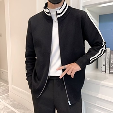 秋冬季立领针织开衫外套男士针织衫夹克修身时尚百搭条纹M879，男装针织衫/毛衣，星座1116A-2（原606A-1）