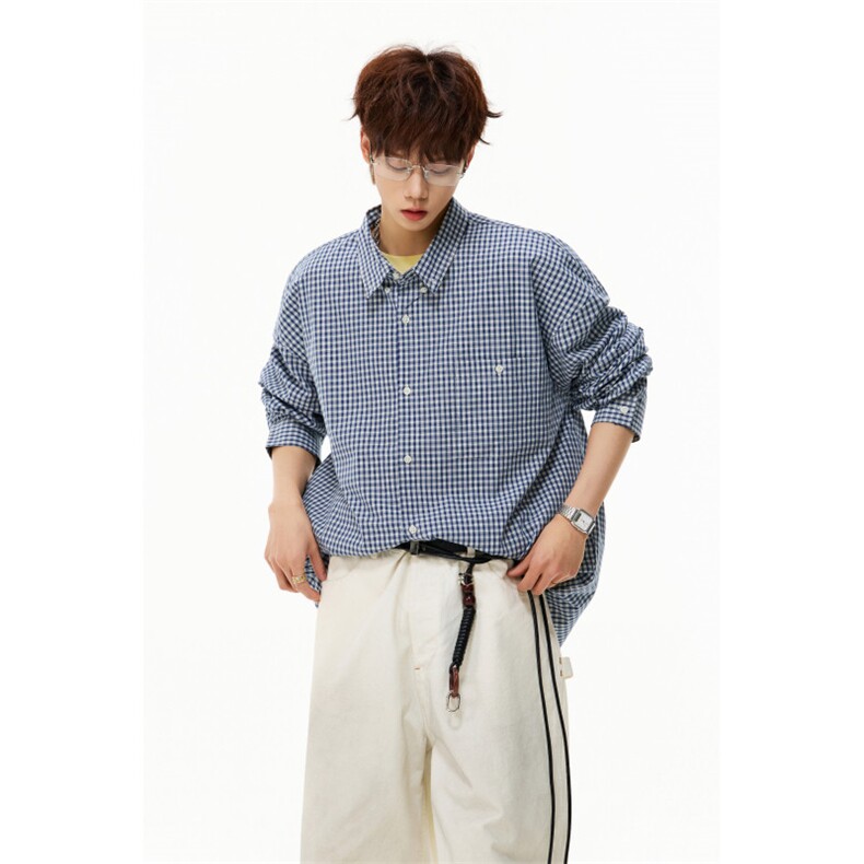 都音品质春季新款宽松百搭男生日系格子衬衫B315-ST001-特p40控88,男装衬衫,电商B315