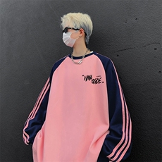 粉色拼藏青袖