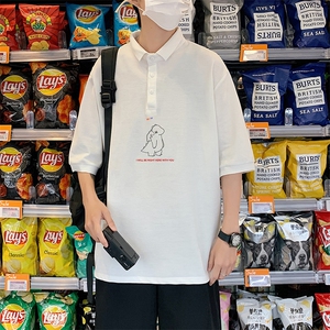 PL57140-P35 翻领短袖polo衫男大码胖子半袖t恤男有领保罗衫 模特图片