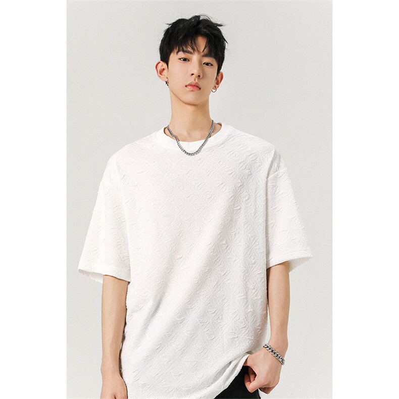 T10123-特批30 控68 小众提花肌理感高质量大码男百搭圆领短袖T恤图片