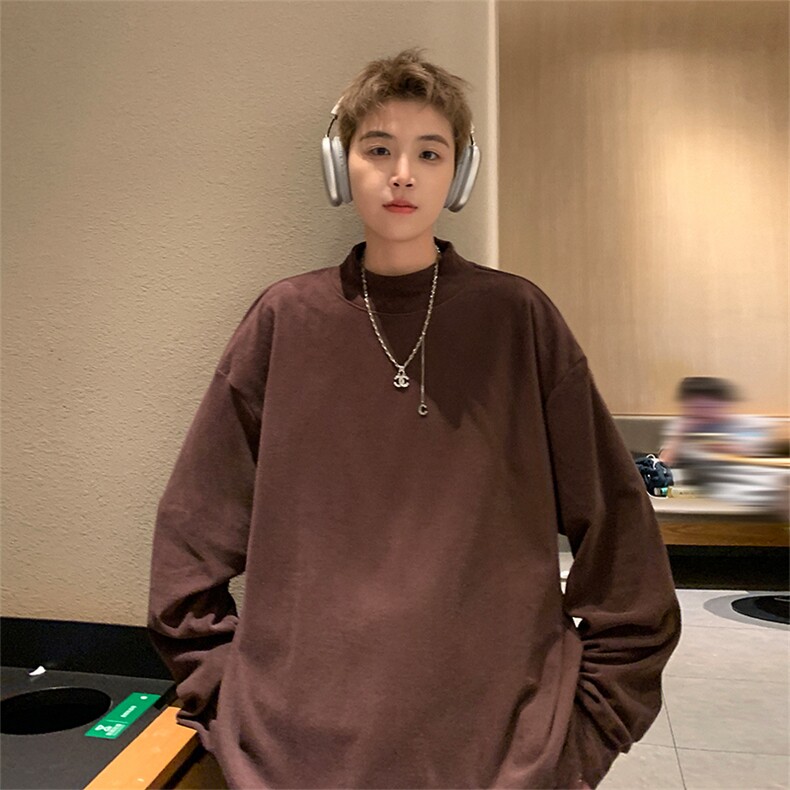 抖音得物品质260克精梳德绒保暖长袖T恤纯色半高领打底针织衫DR01图片