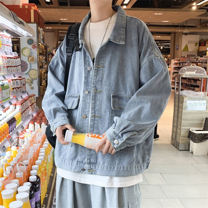1506-1/JX3011/P57牛仔外套男春秋宽松休闲港风ins潮流工装夹克图片