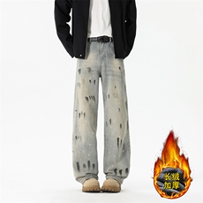 B221高品质美式ins高街宽松喷墨加绒牛仔裤LK25472-特P55控98，男装牛仔裤，电商B221