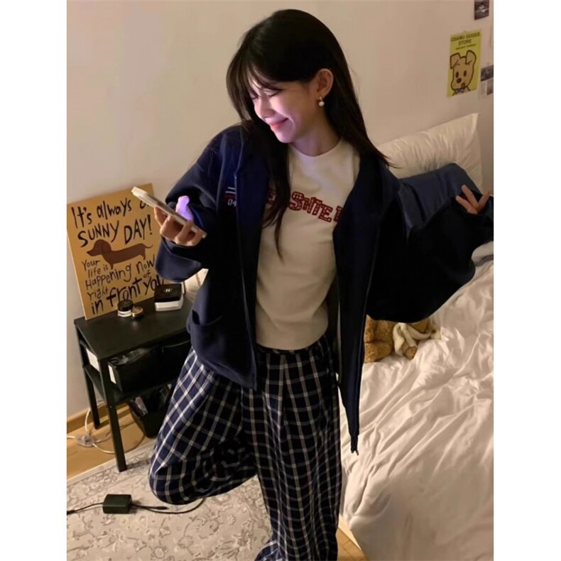 复古重磅刺绣字母连帽开衫卫衣男宽松百搭设计感上衣外套W2799,女装短外套,星座1116A（原606A-3）