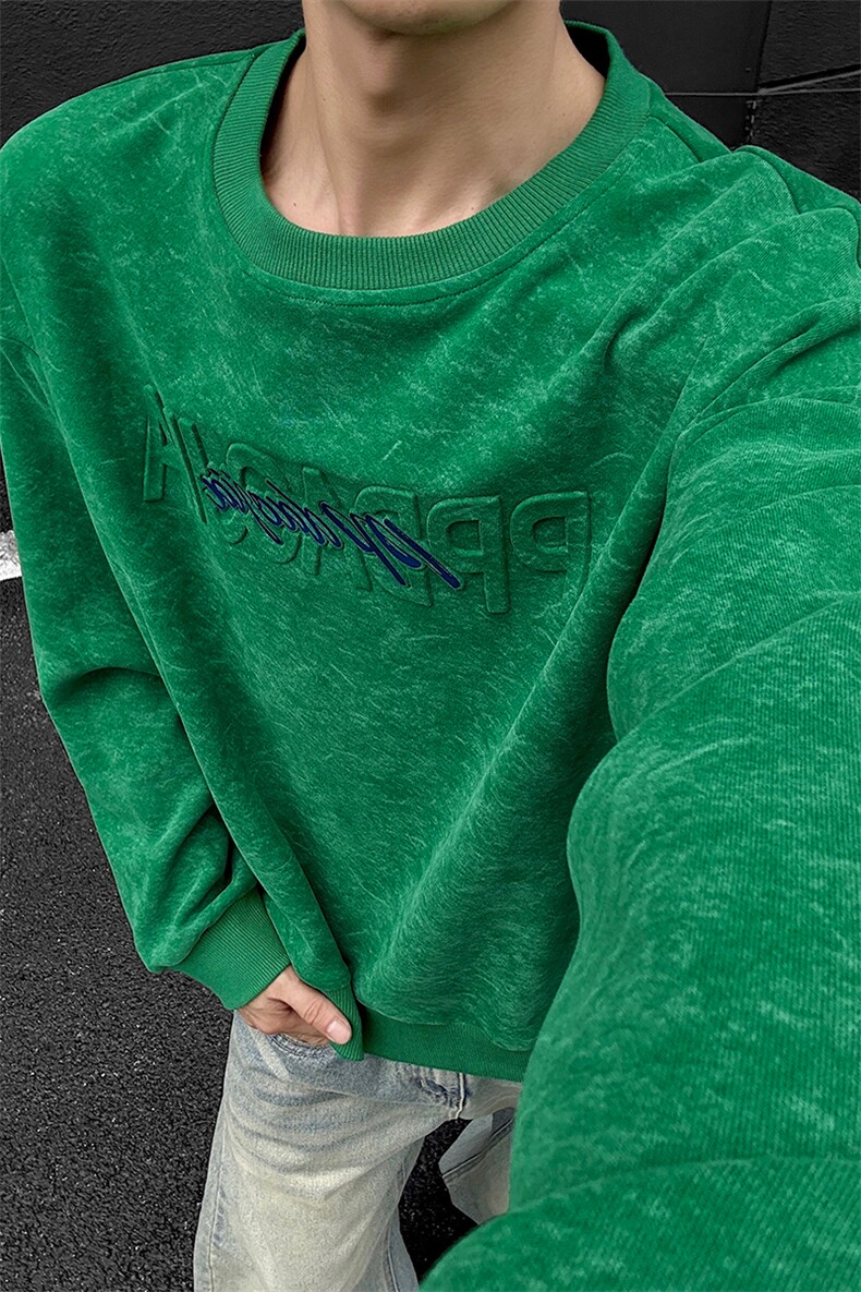 高克重华棉420g钢印字母美式扎染大码圆领卫衣男W5441-特P40控78,男装卫衣,电商A001-1
