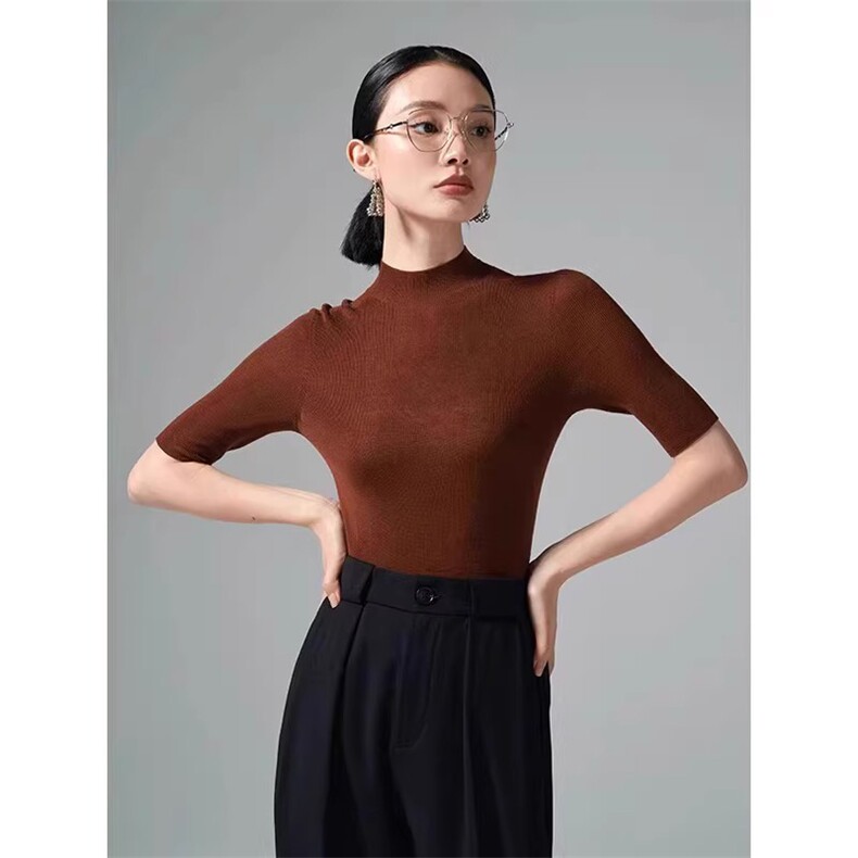 2024年夏季新款女时尚百搭显瘦圆领套头纯色针织衫，女装针织衫/毛衣，挚尚羊绒
