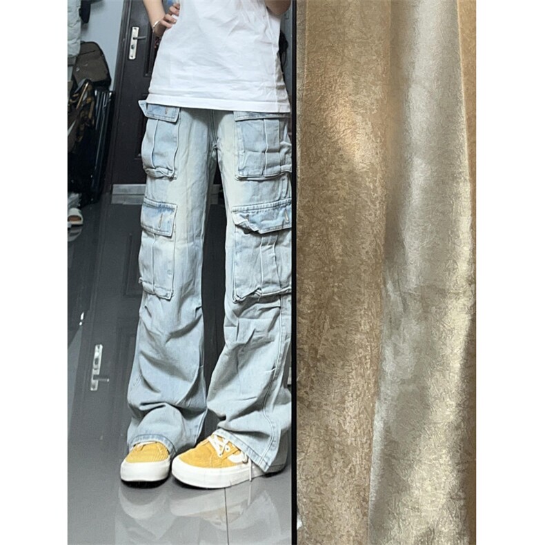 【有货】浅蓝色多口袋工装牛仔裤男款宽松美式裤子K8034LL-特P56图片