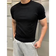 灰色针织短袖X7160-TP4068老钱风小领口打底衫凉感透气夏季，男装T恤，电商A102