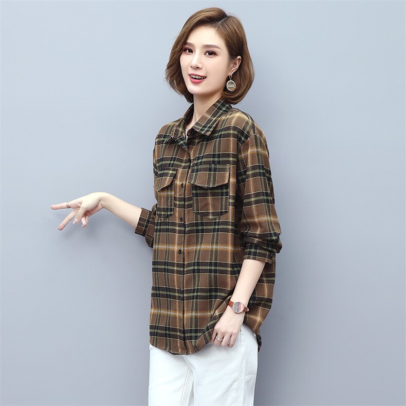 全棉秋装衬衣衫纯棉衬衫女2021秋季新款女士宽松长袖上衣，女装衬衫，伊满意