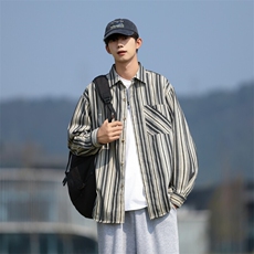 217-2-CS24418-特批45秋季条纹衬衫男长袖衬衣痞帅外套，男装衬衫，星座217-2