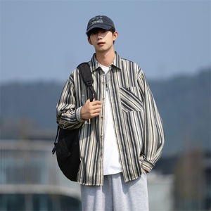 217-2-CS24418-特批45 秋季条纹衬衫男长袖衬衣痞帅外套图片