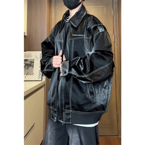 直播品质多结构复古皮衣美式潮牌假两件皮夹克1213-DY2316-特108图片