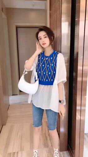 冰麻拼接天丝小衫，女装，姚姚家