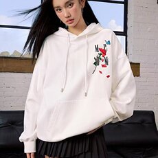 潮牌秋季刺绣红玫瑰logo重磅纯棉长袖T恤男女美式情侣款宽松卫衣，男装T恤，星座1210-1