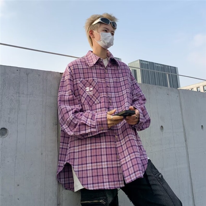 格子衬衫男士长袖韩版潮流文艺2024春季新款ins宽松外套CY663-P46图片
