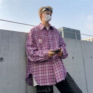 格子衬衫男士长袖韩版潮流文艺2024春季新款ins宽松外套CY663-P46图片