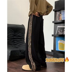美式三条杠直筒卫裤男女秋冬重磅加绒裤子 SAK154 P40图片