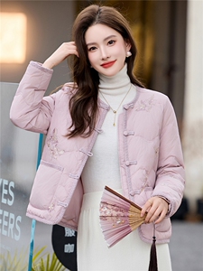 时尚立领绣花羽绒服女2025冬季新中式宽松洋气短款90白鸭绒外套图片