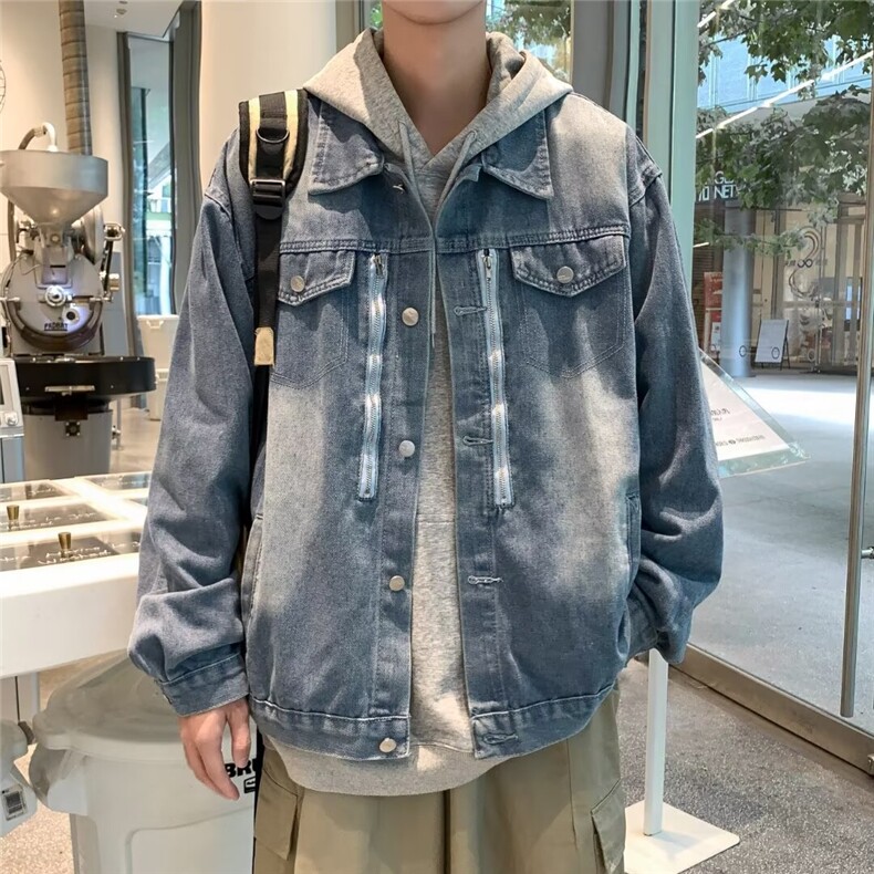 垫肩夹克春秋ins宽松牛仔外套男款美式做旧工装上衣JM1008,男装工装外套,星座1116A-1（原606A）