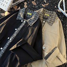 港风秋款男女假两件夹克衫格子拼接宽松外套JK181P82，男装夹克，星座1013-1