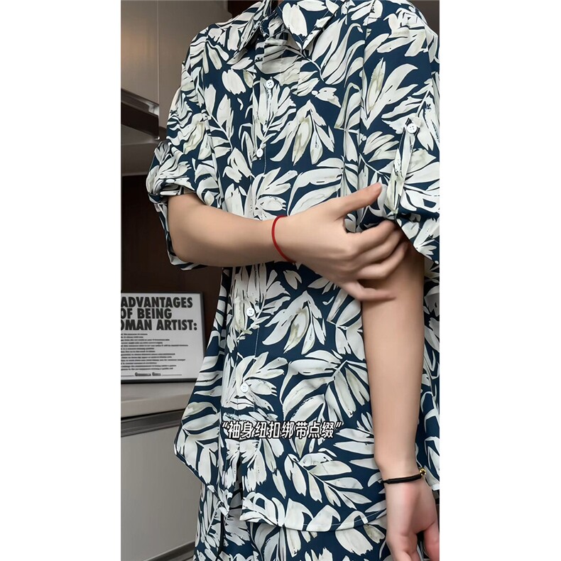 短袖衬衫男+短裤男套装男100%聚酯纤维M-5XL大码TZ78707P50控98,男装休闲套装,星座226-1