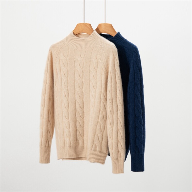 2025年秋季时尚百搭通勤简约休闲加厚半高麻花，女装羊绒衫，绒歆坊