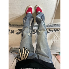 【有货】复古蓝泼墨破洞牛仔裤男款夏季美式vibe裤子KNZ01LL-P48，男装牛仔裤，星座1007（原301D）