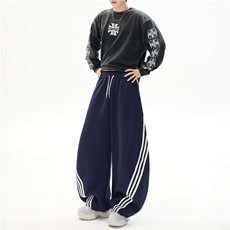 1506/QL90960/P72美式重磅撞色条纹情侣休闲裤阔腿拖地长裤子，男装休闲裤，星座1506