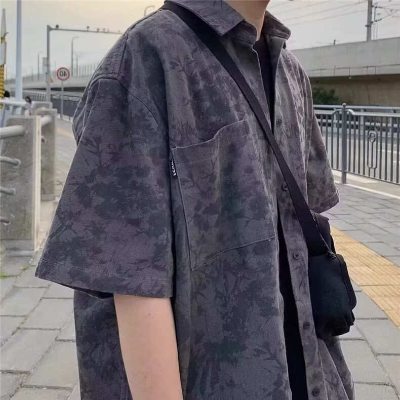 269-P26扎染衬衫男2023韩版潮流宽松ins夏季新款短袖,男装T恤,电商B323A
