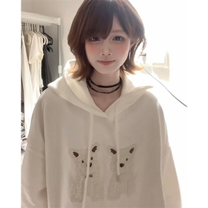 5569-P43韩系可爱小狗贴布刺绣宽松百搭休闲连帽卫衣图片