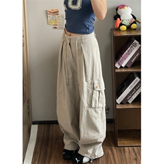 复古休闲裤男夏季慵懒风阔腿工装裤子大口袋宽松百搭长裤KX1568，男装工装外套，星座1116A（原606A-3）
