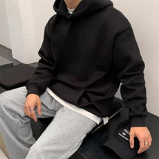 跨境版无帽绳二开秋冬重磅曼巴棉美式宽松纯色连帽卫衣外套DWS66，男装卫衣，电商A486
