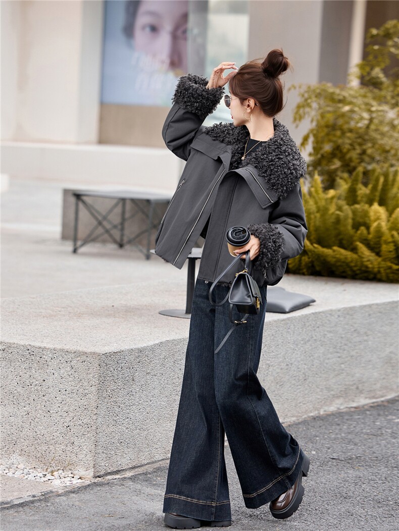 冬季新款女装2025年时尚气质休闲加厚羊羔毛外套,女装派克服,涵墨