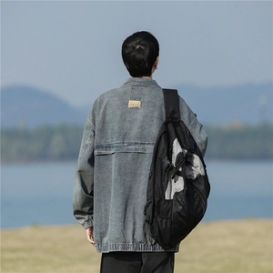 2024春秋款蓝色刺绣男士夹克日系牛仔宽松上衣春秋潮牌休闲外套图片