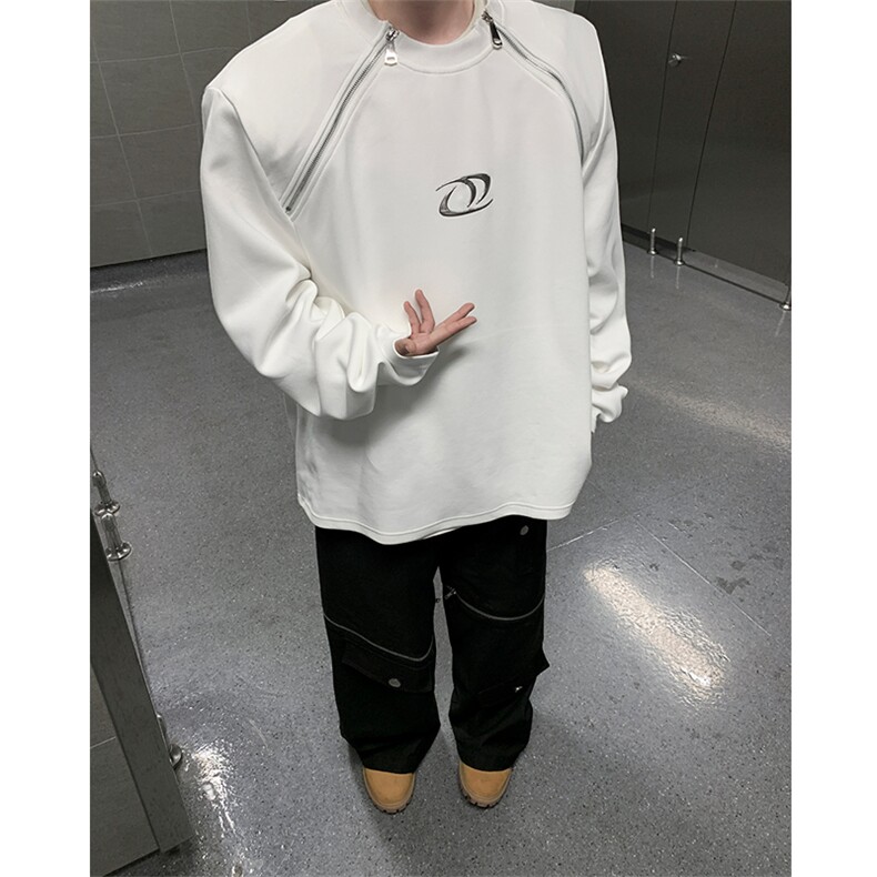 双拉链金属感立体印花宽松垫肩圆领卫衣男女上衣B289-WY011-P85,男装卫衣,电商B289-1