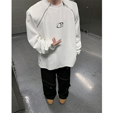 双拉链金属感立体印花宽松垫肩圆领卫衣男女上衣B289-WY011-P85，男装卫衣，电商B289-1