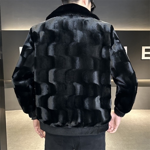 主推秋男士商务休闲纯色夹克金貂绒外套中年时尚上衣ZX8906-P225图片