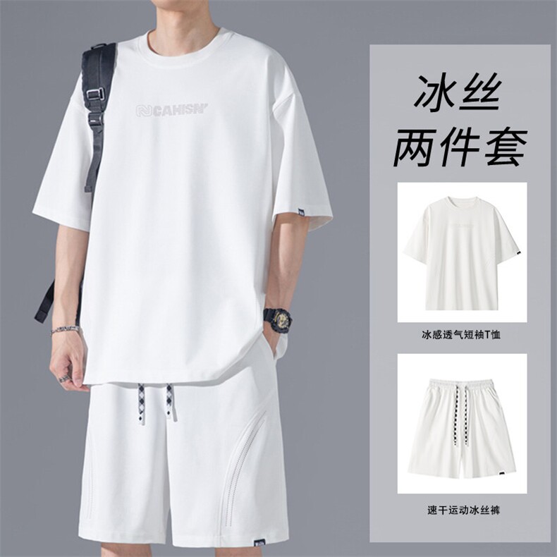 2025夏季新款无影墙大码冰丝短袖T恤套装M-5XHQ25442-P60,男装T恤,电商A022
