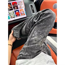 水墨扎染迷彩牛仔裤男款美式高街vibe弯刀裤子修身直筒微喇脏脏裤，男装牛仔裤，四季星座505